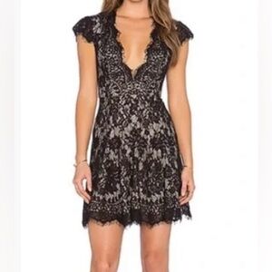 Free People Black Lace V neck dress